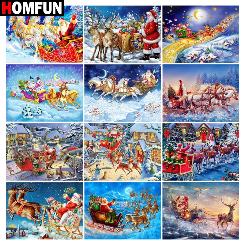

HOMFUN Full diamond Painting "Christmas gift deer" Resin Drill Embroidery 5D Diy Diamond Painting Handmade Cross Stitch gift