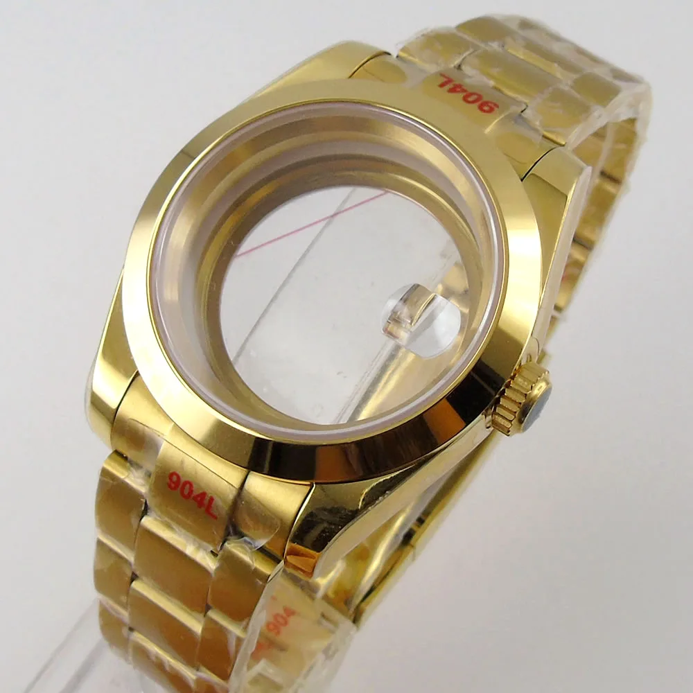 Accessories Parts Sapphire Glass Yellow Gold Plated Polished Bezel Oyster 36mm Watch Case Fit NH35 NH36 Movement