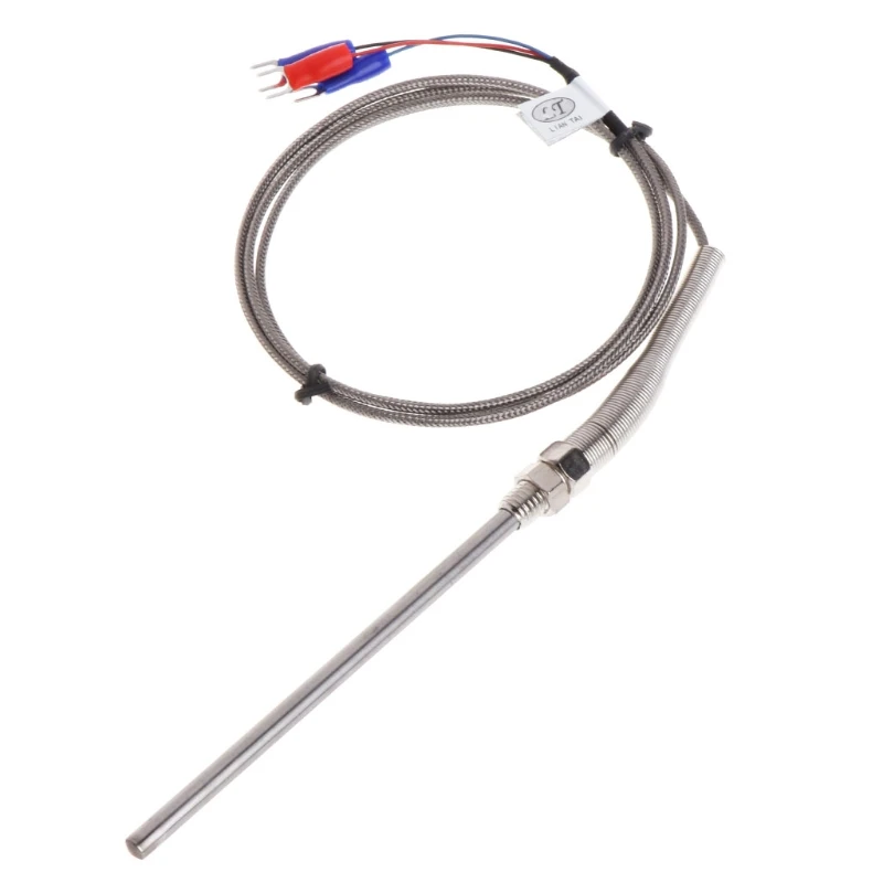 

T3EC RTD PT100 Temperature Sensor Thread M8 Cable 1M Thermocouple Probe 100mm 3 wires