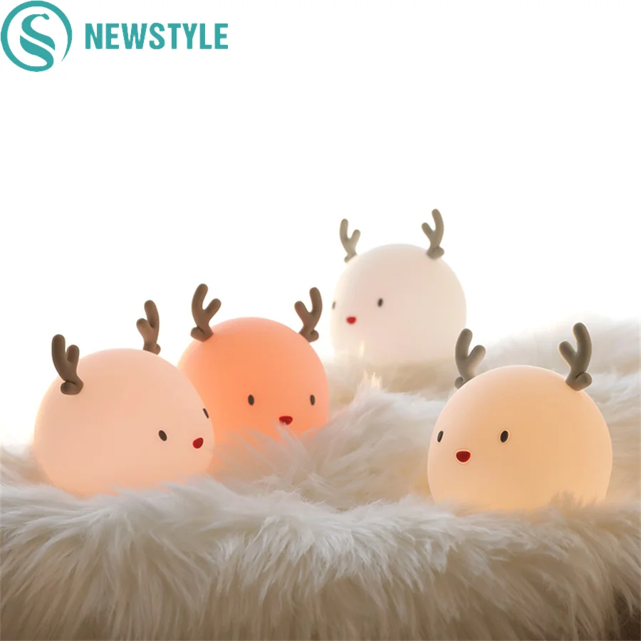 

СВЕТОДИОДНЫЙ ночник в виде оленя, силиконовая Настольная лампа с сенсорным датчиком и таймером, прикроватное украшение для спальни, Рождественский светильник в виде лося, детский подарок