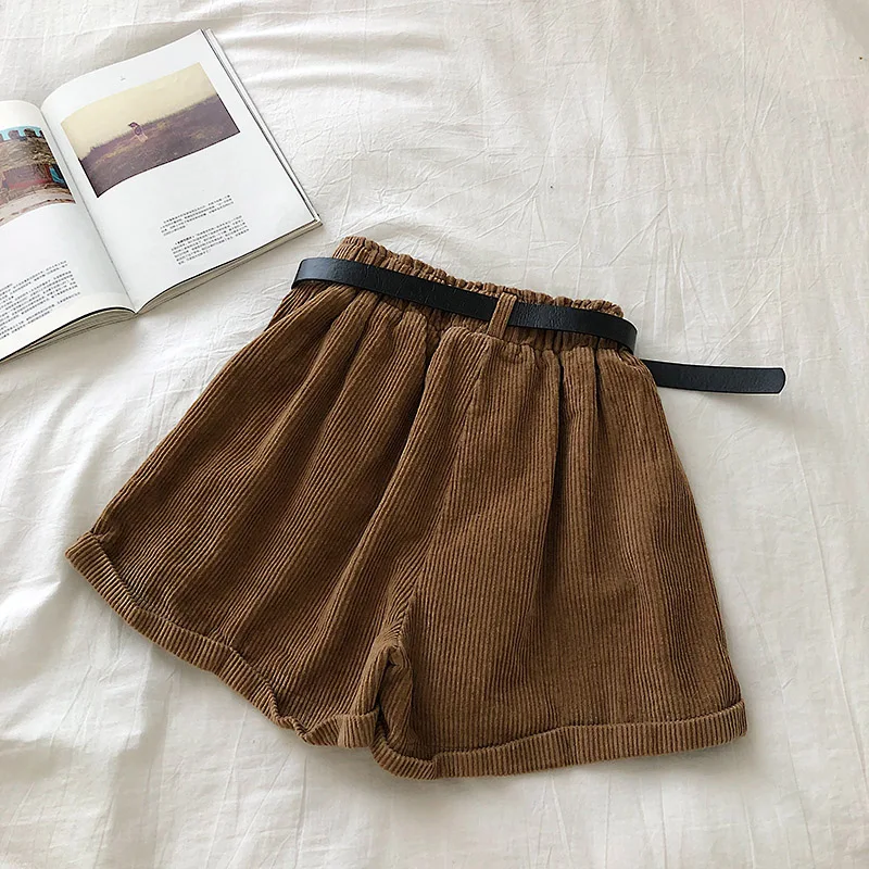 Винтажные осенние женские повседневные шорты с высокой талией и широкими