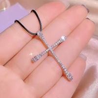new bling cross pendant silver color statement with zircon stonelong chain necklace for women man fashion jewelry