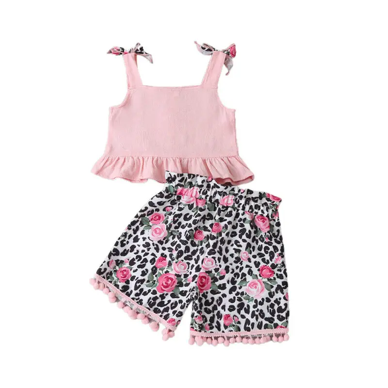 

Toddler Girls Summer Sleeveless Buttons Vest Cute Tops Tank Floral Print Shorts