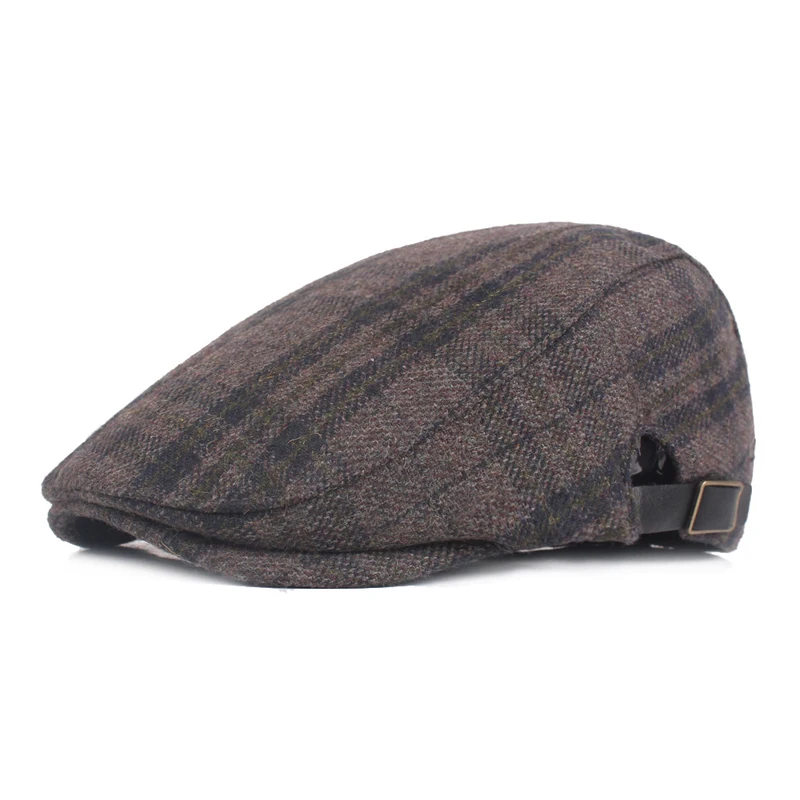 

Autumn Winter Wool Felt Peaked Cap Men Plaid Warm Beret Forward Cap Middle-aged and Old Newsboy Ivy Cap Driving Flat Cabbie Caps