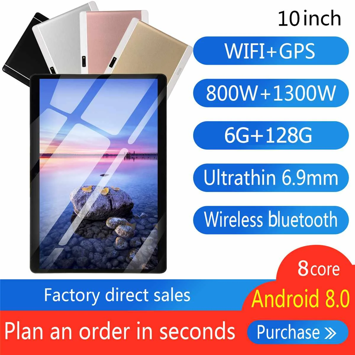 10,1 дюймов HD планшетный ПК 6+ 128 ГБ 9000 мАч gps Wi-Fi bluetooth 4,0 Pad android 8,0 tab две камеры/SIMs Восьмиядерный 3G вкладка вызова