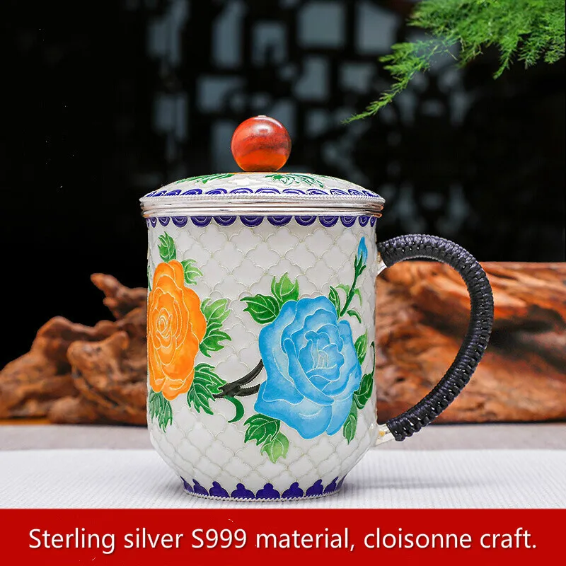 

Mug Cup Pure Silver 999 Handicraft Enamel Teapot Cloisonne Tea cup Kung fu Tea set