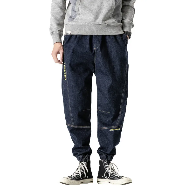 Autumn Harlan Jeans Men's Wide-leg Loose-fitting Casual Plus Fat Nine-point Tide Ftrousers Men Motorcycle Beam Feet Pants 8XL