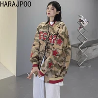 harajpoo female coats baseball uniform 2021 autumn korean ins high street camouflage letter printing couple casual loose jackets