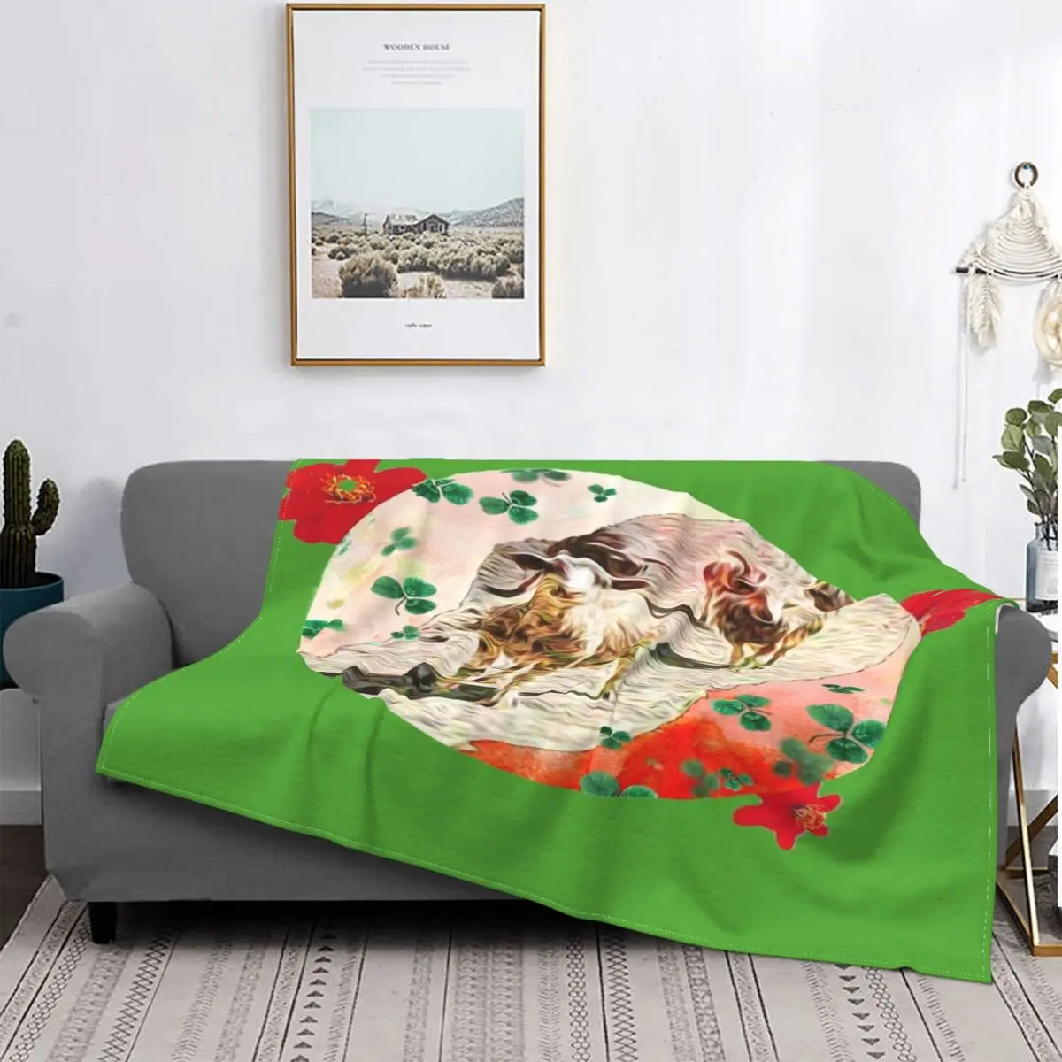 

Manta de flores y tréboles de oveja, colcha de cama a cuadros, manta térmica, fundas de cama de invierno
