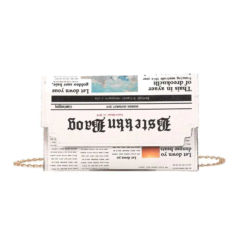 

Trend Envelope Bag Women 2020 New Personality Inkjet Newspaper Clutch Bag Wild Shoulder Messenger Bag Chain Evening Bag