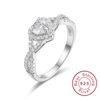 classic solid 100 925 sterling silver rings finger eternal white heart diamond wedding rings for women jewelry cute girl gift