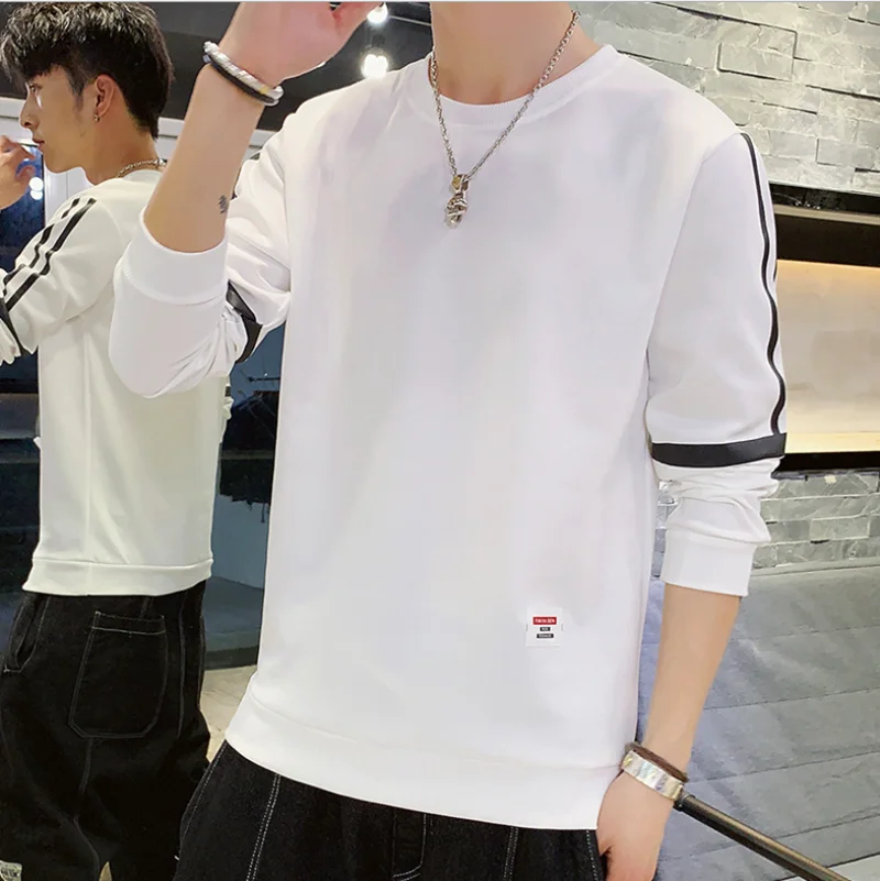 2020 новая мужская футболка весна и осень круглый вырез длинный рукав свитер