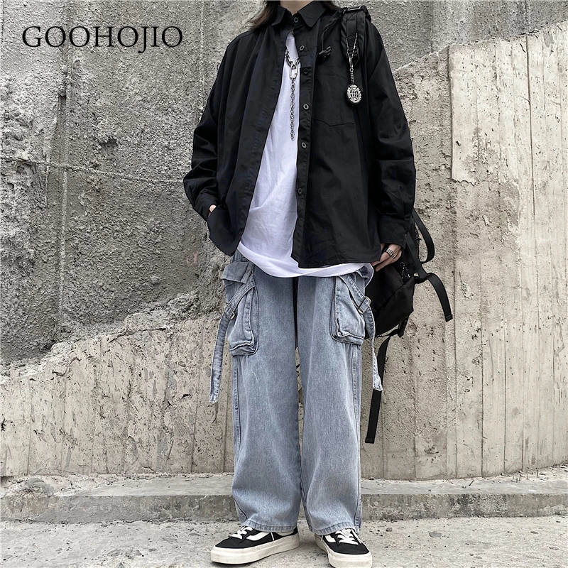 

GOOHOJIO 2021 New Autumn Winter Jeans Pants Women Oversizrd Straight Women Trousers Loose High Waist Wide Leg Pants for Women