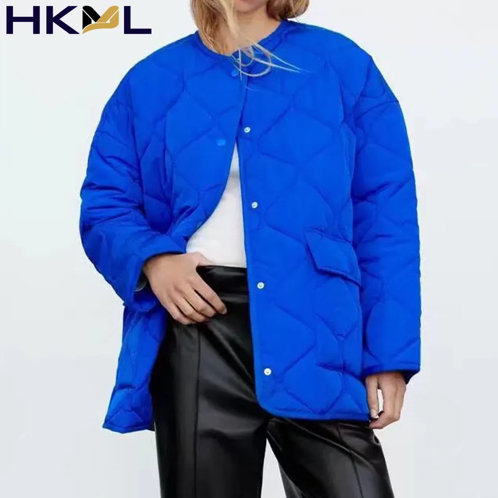 

2021 Women Tops Blauw Vrouwen Parka Katoen Lange Mouw Jas Jas Rits O-hals Vrouwelijke Casual Uitloper Chic Tops