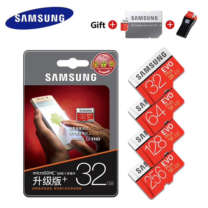 SAMSUNG EVO Plus карта памяти 32 Гб/SDHC 64 Гб/128 ГБ/256 ГБ высокоскоростная SDXC Micro SD TF карта класс 10 Microsd C10 UHS-1 карты