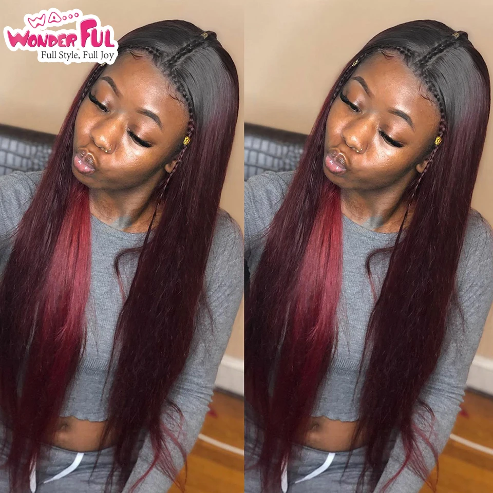 1B 99j пряди с закрытием бордовые прямые человеческие волосы 8 30 дюймов Омбре