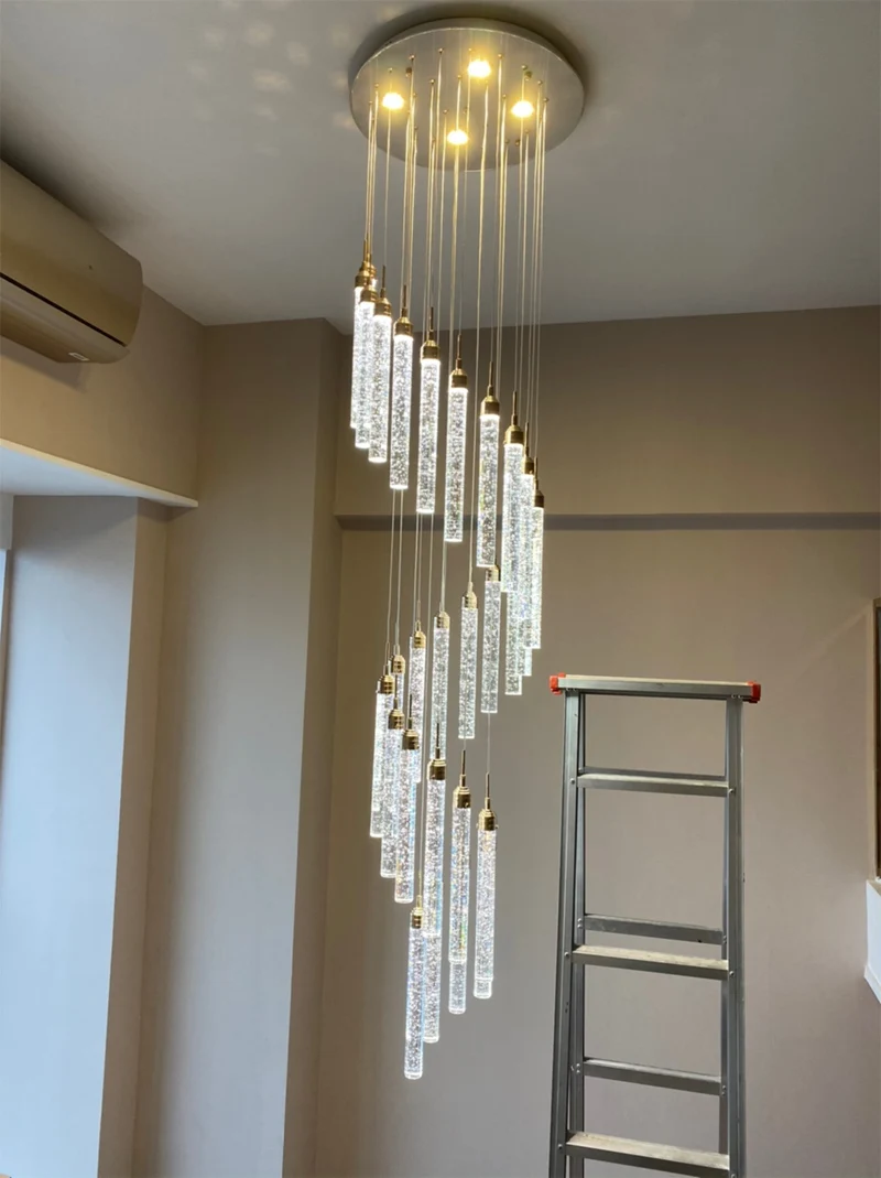 売却 階段ランプホテルホール屋内ホームサスペンションランプledクリスタルシャンデリア照明スパイラルシャンデリアライト照明