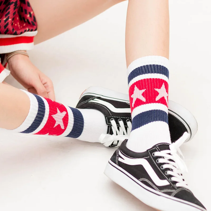 

Short Socks Japanese Autumn Winter Star Stripes Casual Female Mid-Tube Socks Cotton Sports Breathable Student Women Socks
