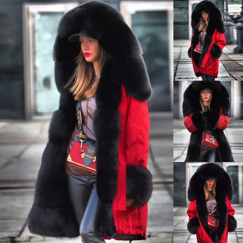 

Женская зимняя куртка большого размера, пальто с капюшоном, хлопковое пальто, женская теплая парка из искусственного меха, женское плотное ...