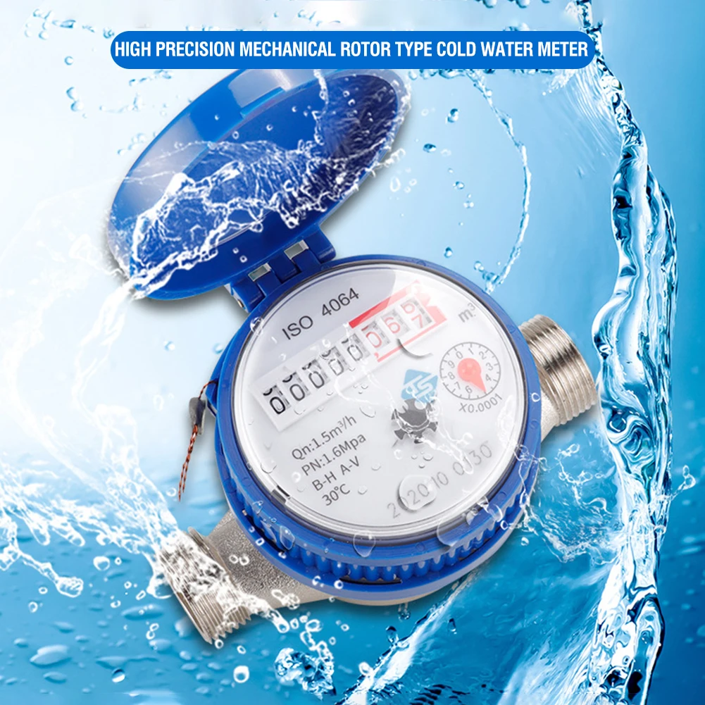 

Cold Water Meter for Garden Home Using with Free Fittings 360 Mechanical Rotary Pointer Counter Water Measuring Meter