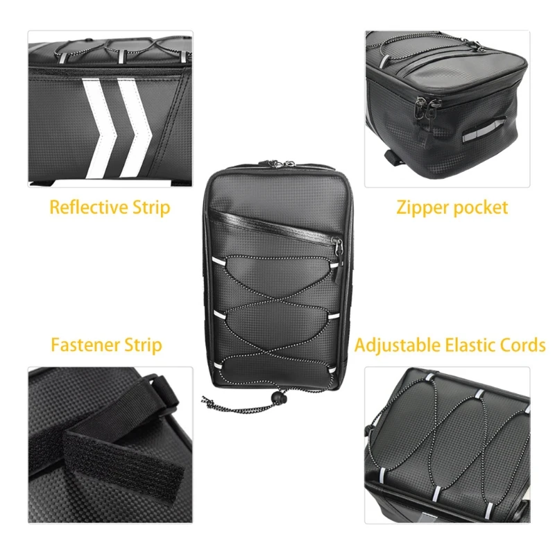 

50LC Bicycle Rack Rear Carrier Bag PU Leather Waterproof Storage Bag 8L Reflective MTB Bike Bag Rear Rack Bag Motorcycle