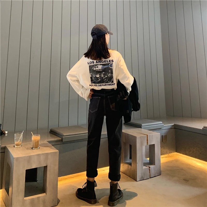 

Fdfklak High waist jeans pant women jeans mujer 2020 new slim straight black pants plus velvet autumn winter denim trousers