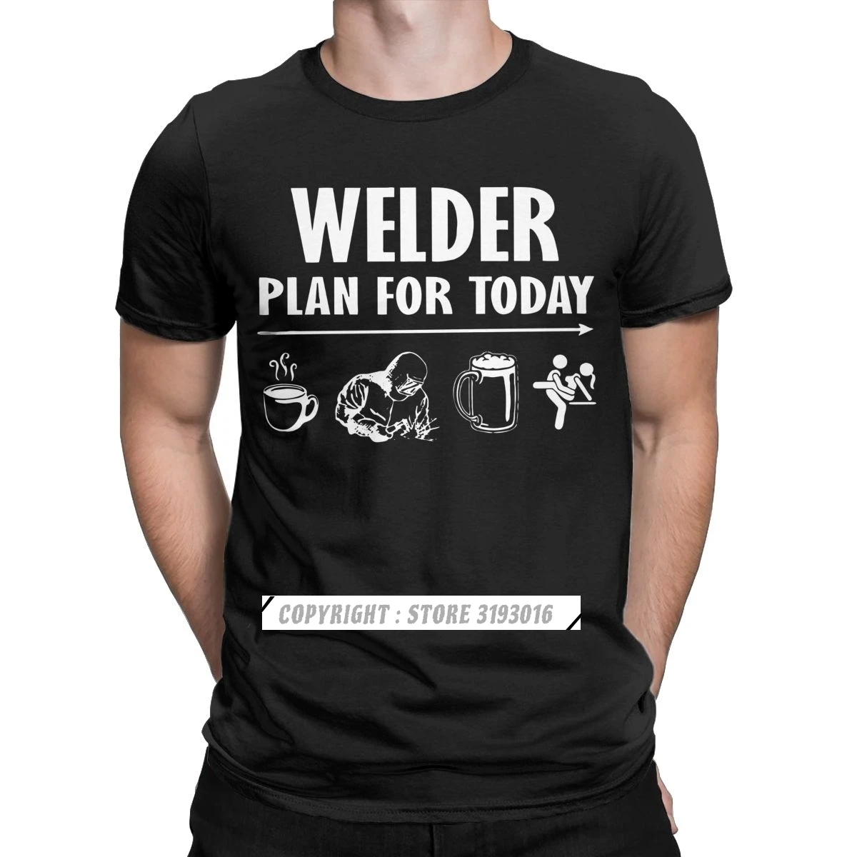 Casual Plan For Today Coffee Welder Beer Sex T Shirts Men Round Neck Tee Shirt Funny Welding Christmas for Welder Tees Adult