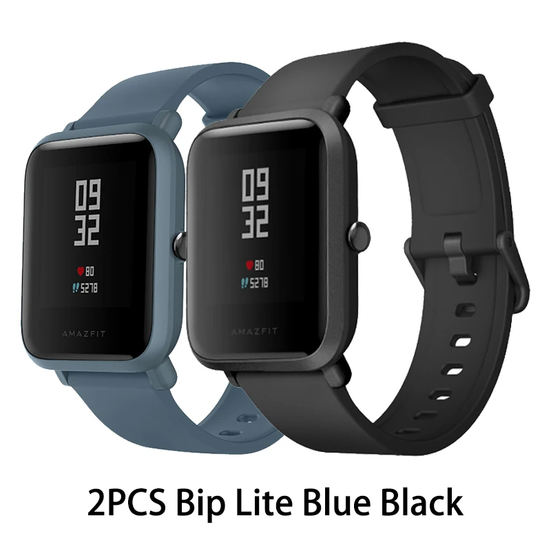 black add blue Оригинальные Смарт-часы Amazfit Huami Bip Lite 2, gps, 45 дней, батарея глонесс, пульсометр, умные часы HUAMI, глобальная версия - Цвет: black add blue