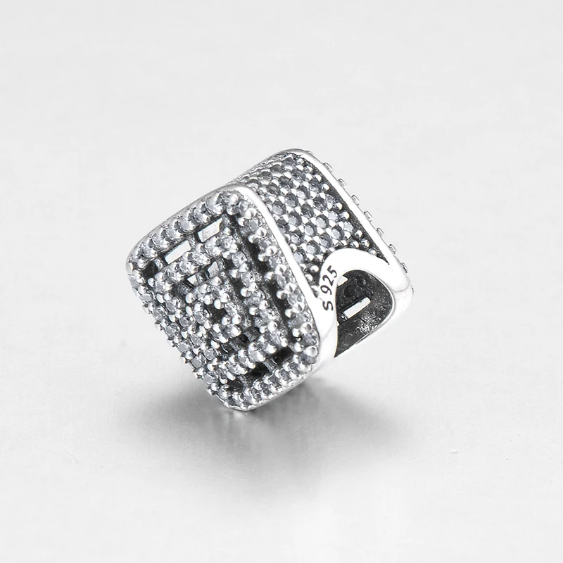 Ажурные модные четкие Квадратные бусины из стерлингового серебра 925 пробы с