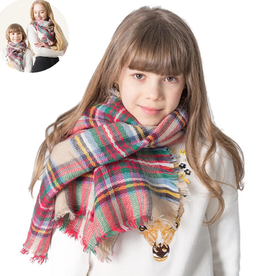 Осенне-зимний цветной клетчатый квадратный платок детский шарф