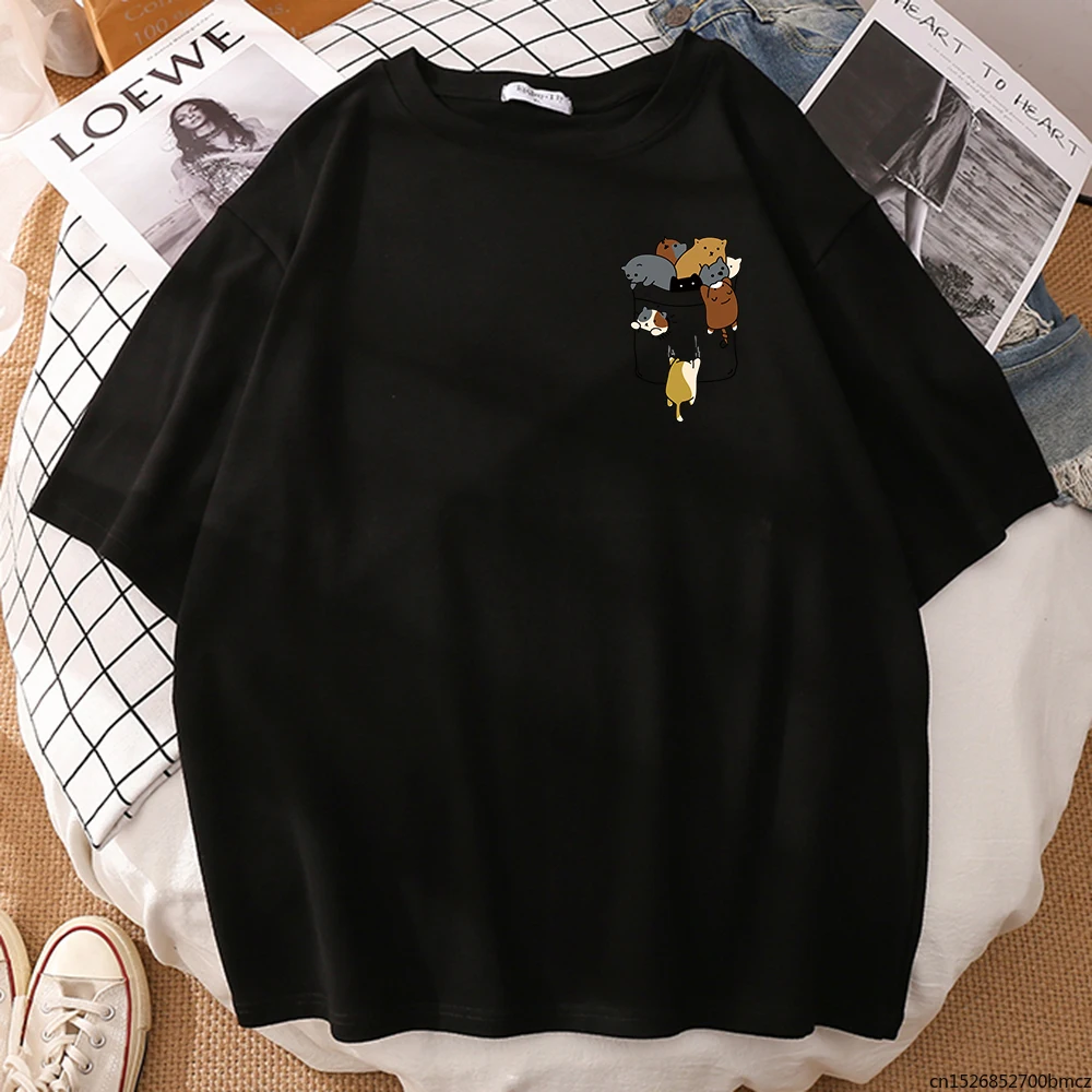 

Cartoon Cat Dog T-Shirt Summer Solid Color Women Tshirts Fashion Funny Tee Shirt