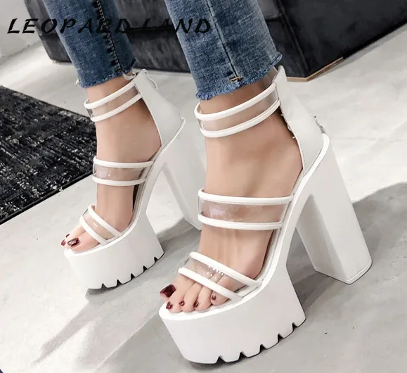 Женские леопардовые сандалии на платформе высоком квадратном каблуке JXQ 1333 28
