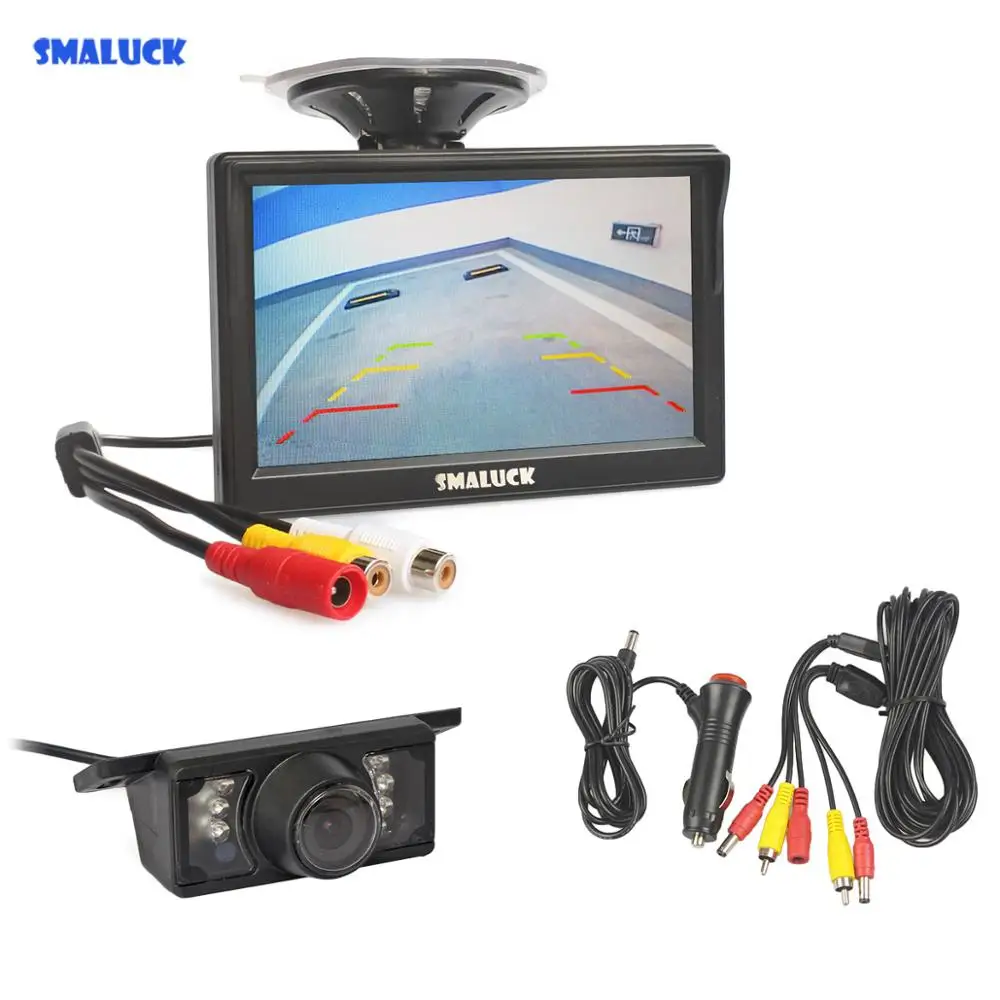 

SMALUCK Wired 5" Rear View Monitor Car Monitor IR Night Vision Reversing Car Camera Parking Accessories