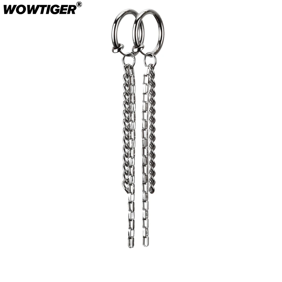 WOWTIGER НОВАЯ ЦЕПОЧКА из нержавеющей стали с кисточкой клипсовые серьги для мужчин