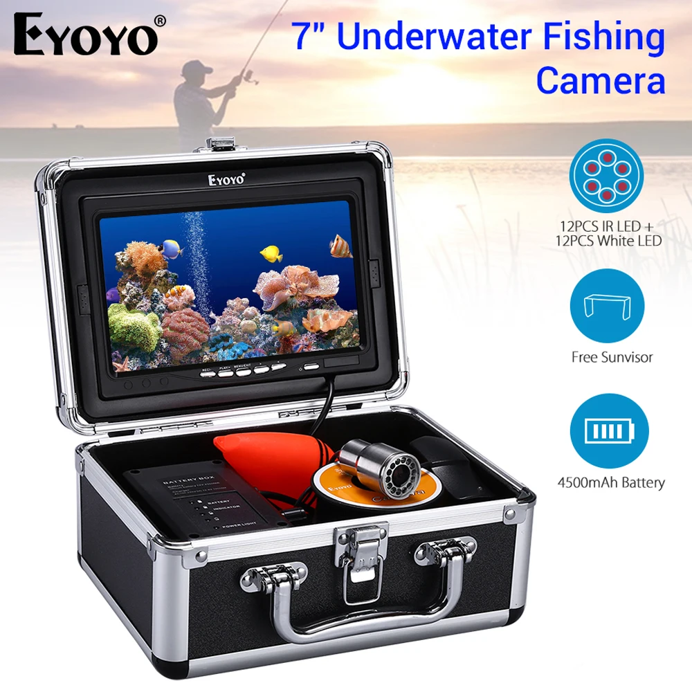 Eyoyo WF07 двойная лампа 24 светодиодный s 7 &quotдюймов 15 м 30 50 1000TVL рыболокатор подводная