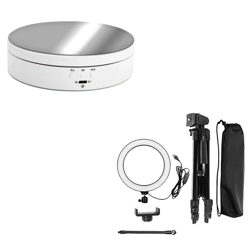 

1 Pcs LED Ring Fill Light Bracket & 1 Pcs 360 Degree Round Rotating Turntable Display Stand
