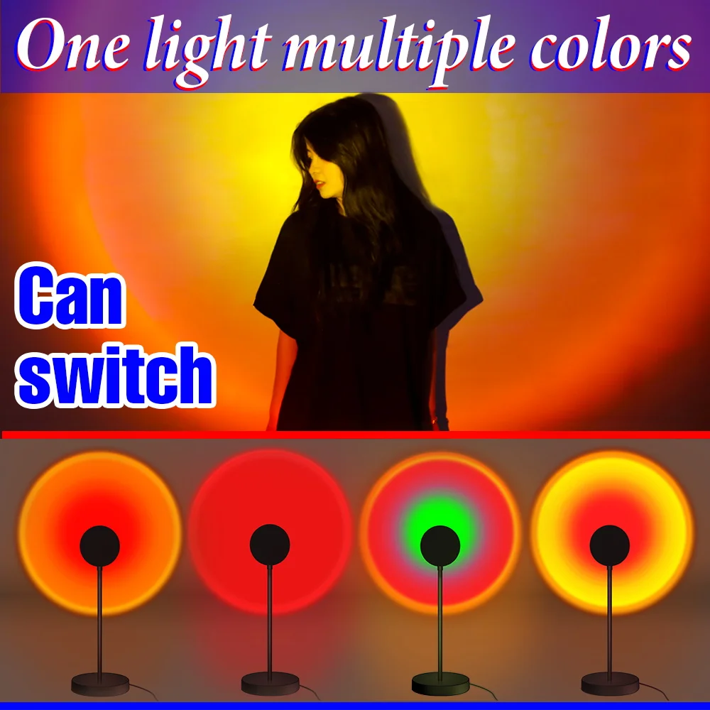 

LED Sunset Lighting USB Rainbow Light Sun Projection Lamp Sunset Atmosphere Background Desk Lamps 5V Red Projector Night Lights