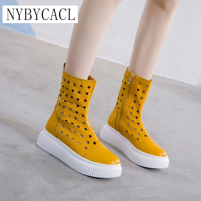 

Women's Summer Boots Fashion High Heels Shoes For Women Genuine Leather Boots 2021 Summer Thick Sole Ladies Boot Casual Shoes