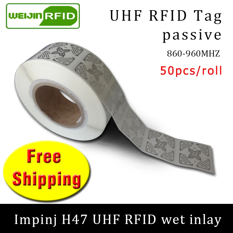 RFID метка UHF наклейка Impinj H47 влажная инкрустация 915mhz868mhz 860 960MHZ EPC 6C 50 шт Бесплатная