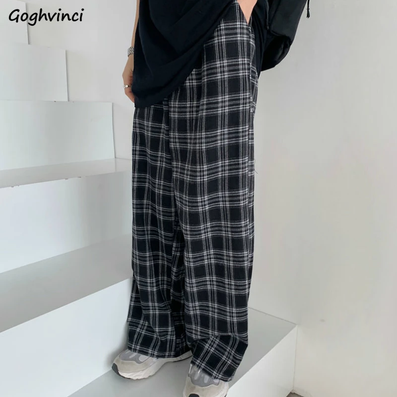 

Plaid Pants Women Casual Chic Oversize 3XL Loose Wide Leg Trousers Ins Retro Teens Harajuku Hip-hop All-match Unisex Streetwear