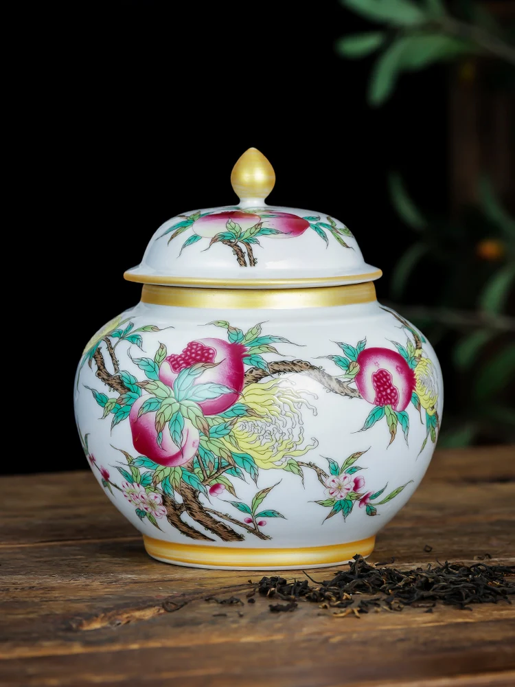 Керамический чайник Цзиндэчжэнь чайная банка маленький эмалированный золотой