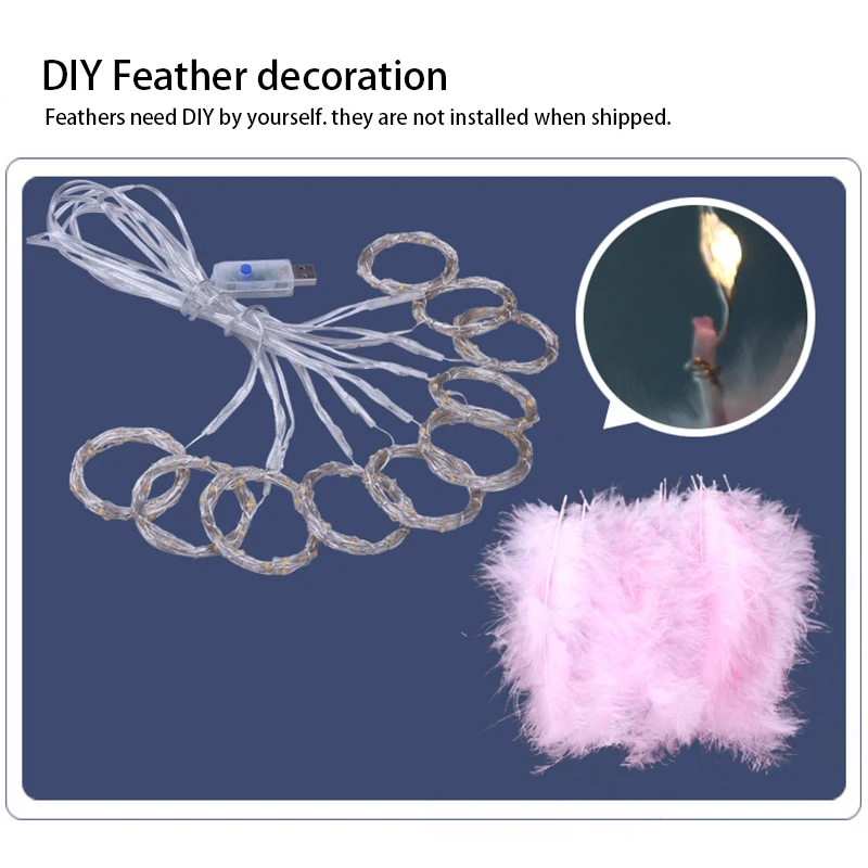 СВЕТОДИОДНЫЕ гирлянды перо Фея занавес свет USB Медные провода с подсветкой для