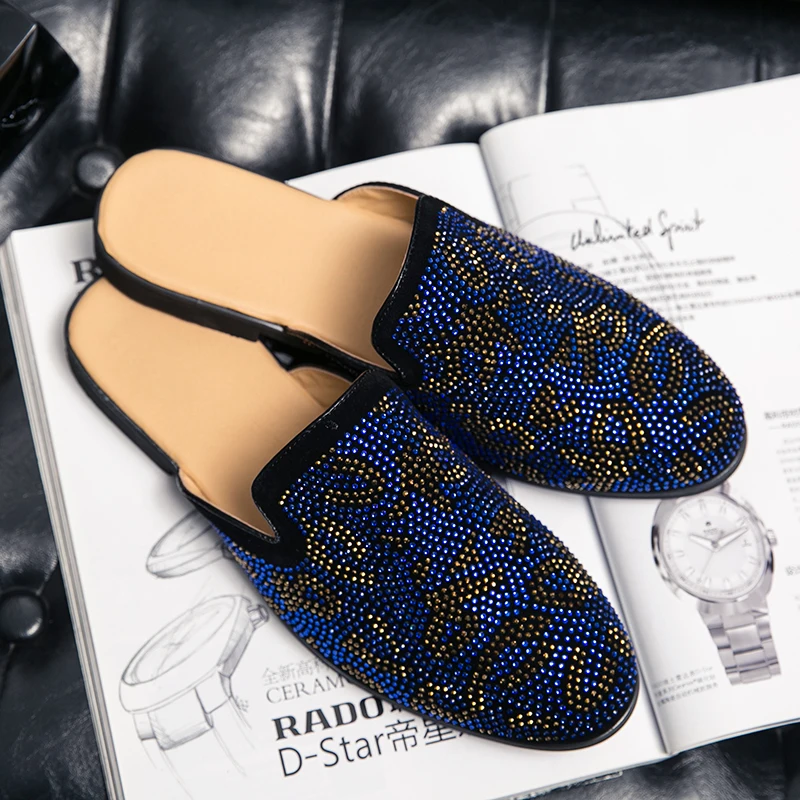 

FIXSYS Men Casual Slippers Fashion Diamond Mules Lightweight Half Shoes for Man Breathable Slip-on Half Loafers Outdoor Sandals