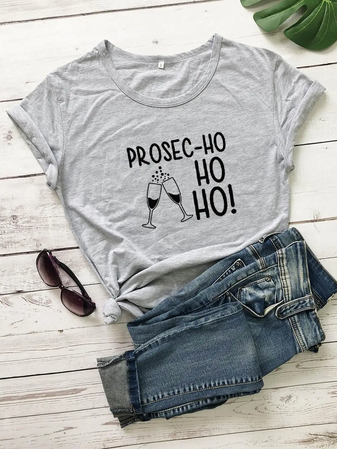 Gray - black txt Prosec-Ho футболка Праздничная Женская забавная Рождественская футболка Prosecco милый Графический kawaii подарок слоган Чистый хлопок гранж футболки tumblr Топ - Цвет: Gray - black txt