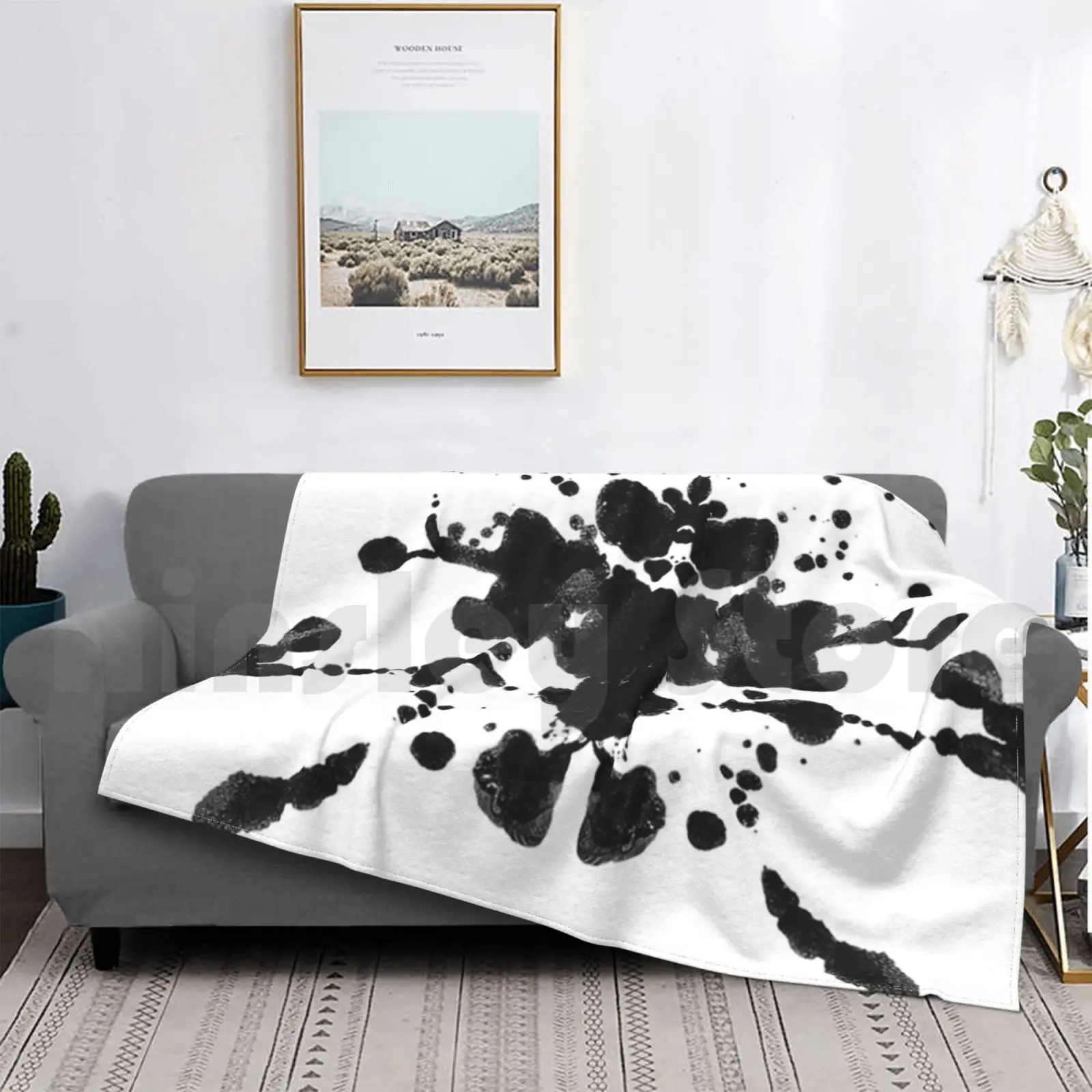 

Модное одеяло Inkblot 8 на заказ, черные и белые узоры, чернильные пятна, брызги, абстрактный живой спрей