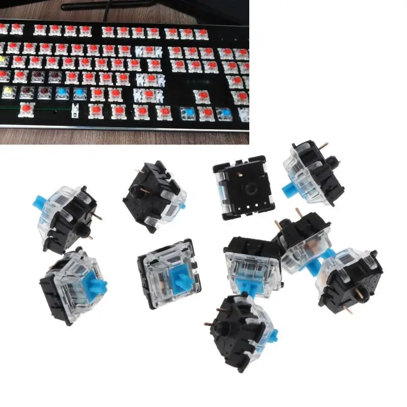 Механическая клавиатура Gateron MX 3 Pin Синий переключатель прозрачный чехол 10