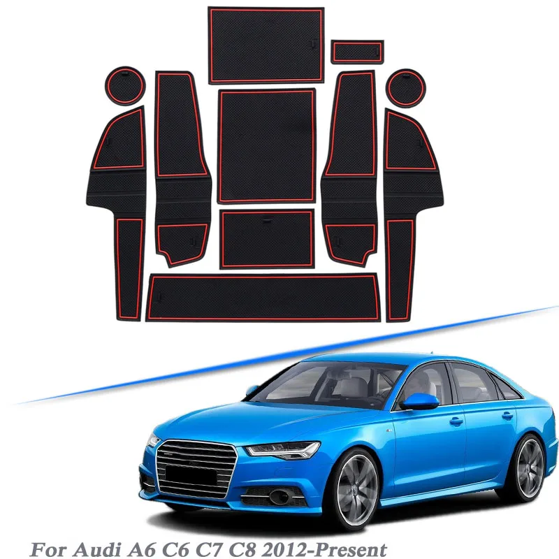 

11pcs Car Styling For Audi A6 C6 C7 C8 2012-2020 Latex Gate slot pad Interior Door Groove Mat Non-slip dust Mat Auto Accessories