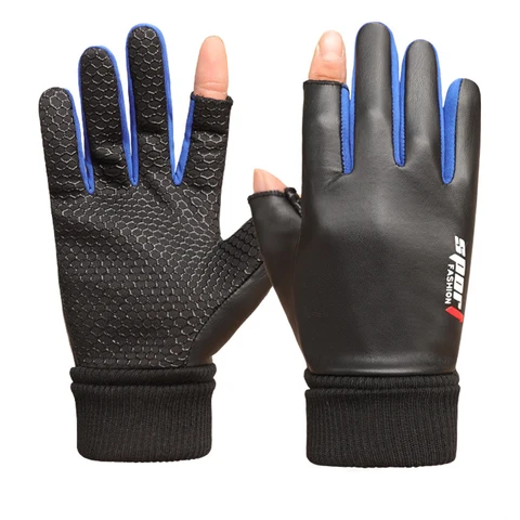 Мужские зимние теплые кожаные перчатки для верховой езды Водонепроницаемые перчатки для сенсорных экранов для рыбалки и спорта на открытом воздухе с двумя пальцами бархатные Нескользящие женские перчатки