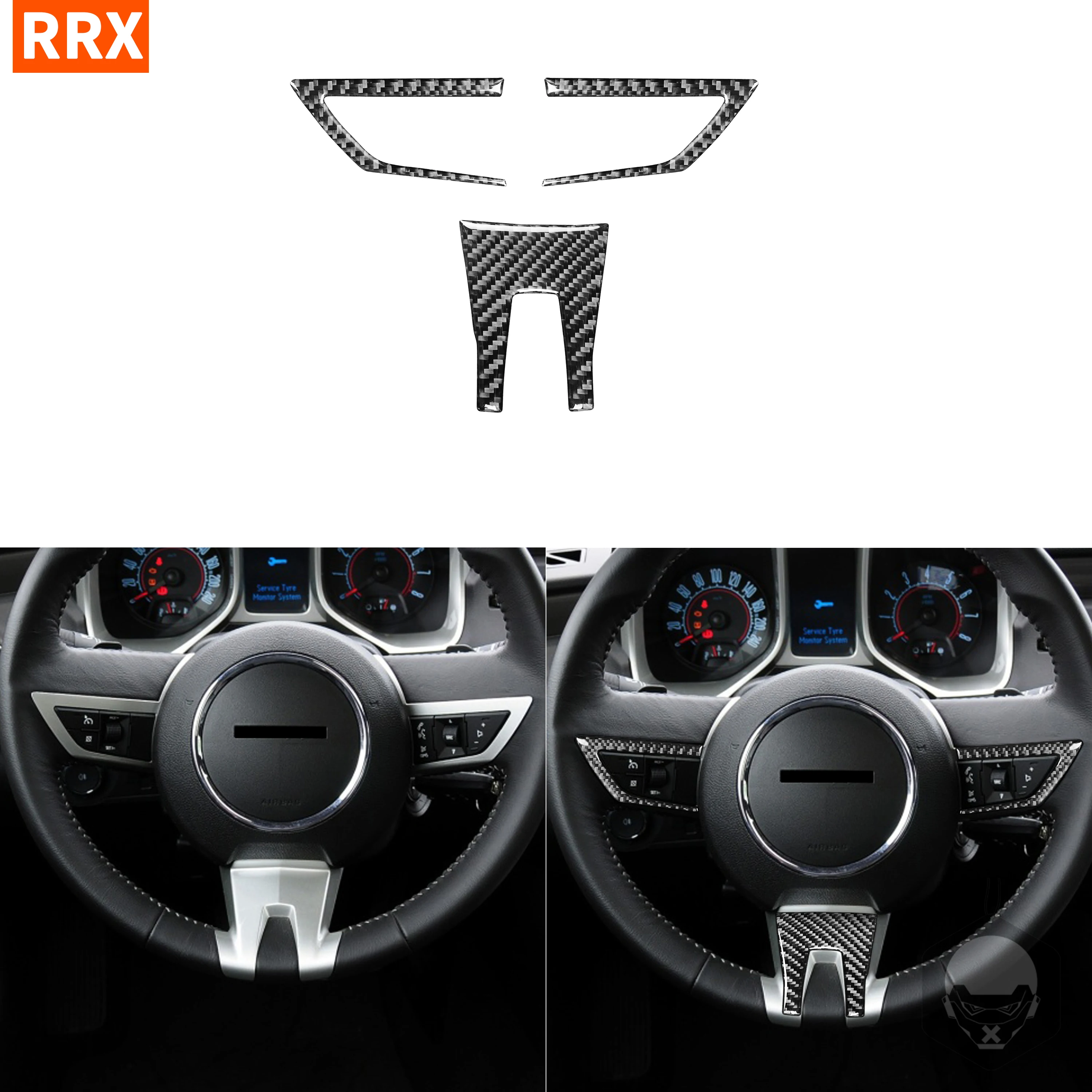 

For Chevrolet Camaro 2010-2011 Black Color Carbon Fiber Stickers Steering Wheel Chin Button Panel Interiors Car Accessories