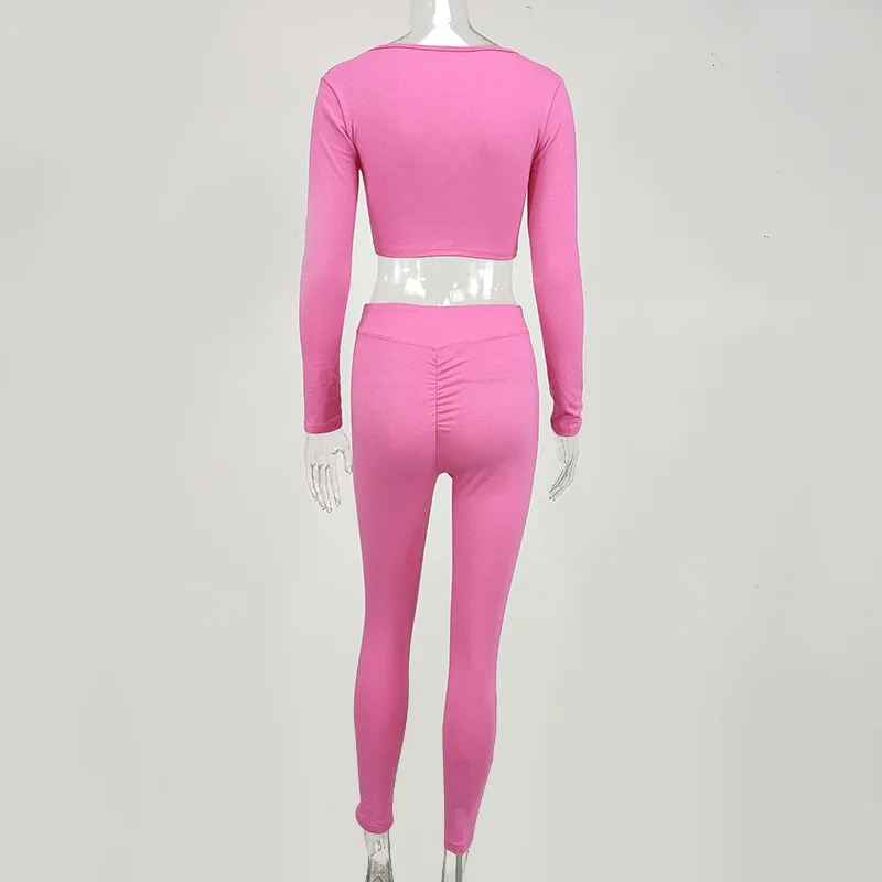 

Fitness Sports Two Piece Set 2020 Autumn Ruched Crop Top Women Leggings Outfit Wholesale Clothing Women Set Sudaderas Para Mujer